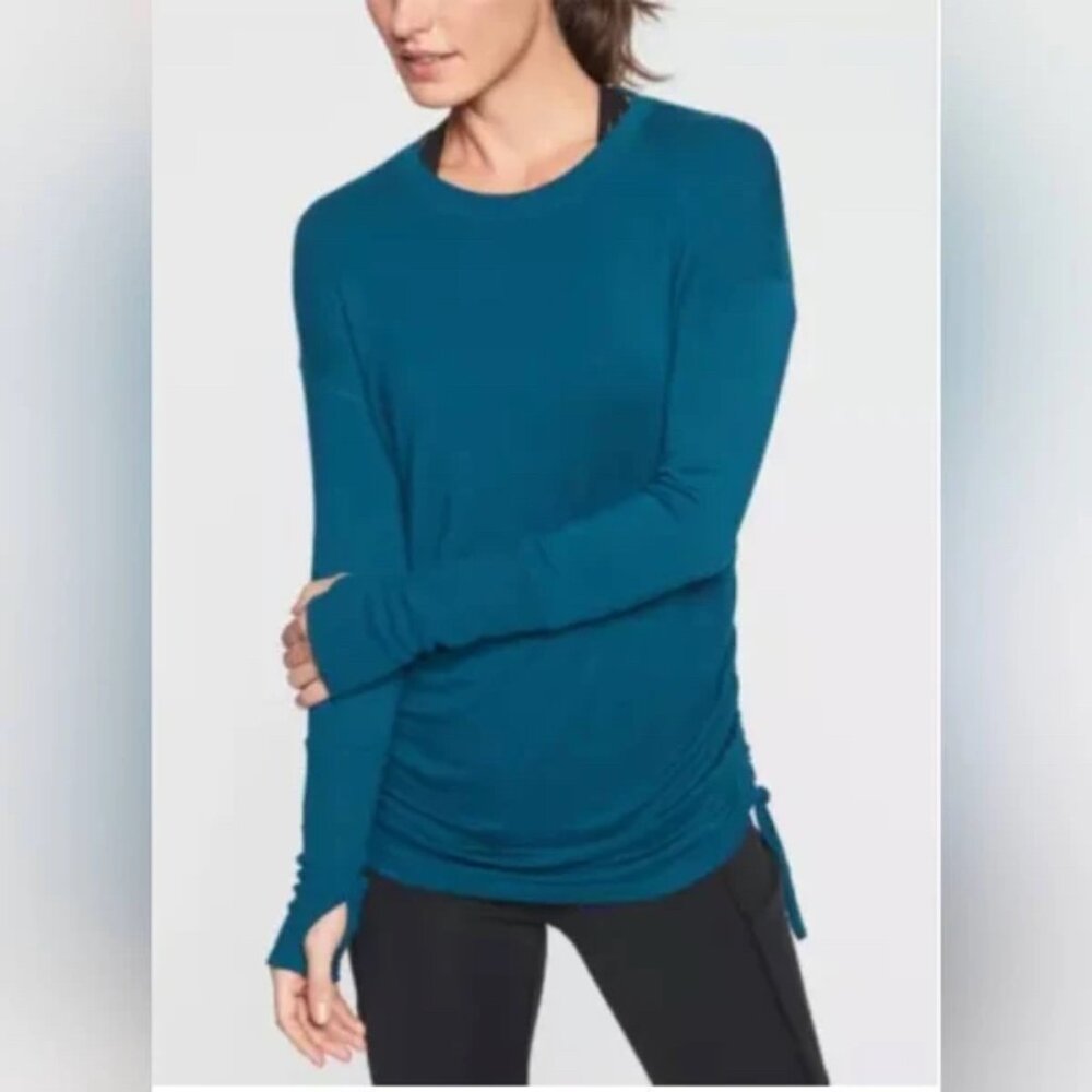 Athleta Drishti Ruched Sweatshirt | Coastal Teal | Size S
